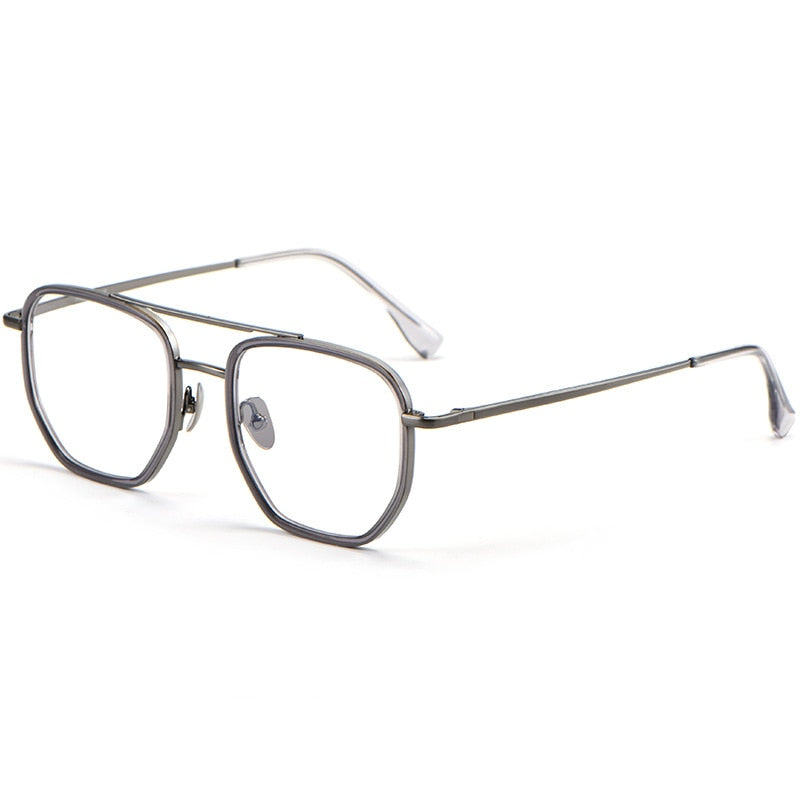 Yimaruili Unisex Full Rim Double Bridge β Titanium Frame Eyeglasses L1361 Full Rim Yimaruili Eyeglasses Gun  
