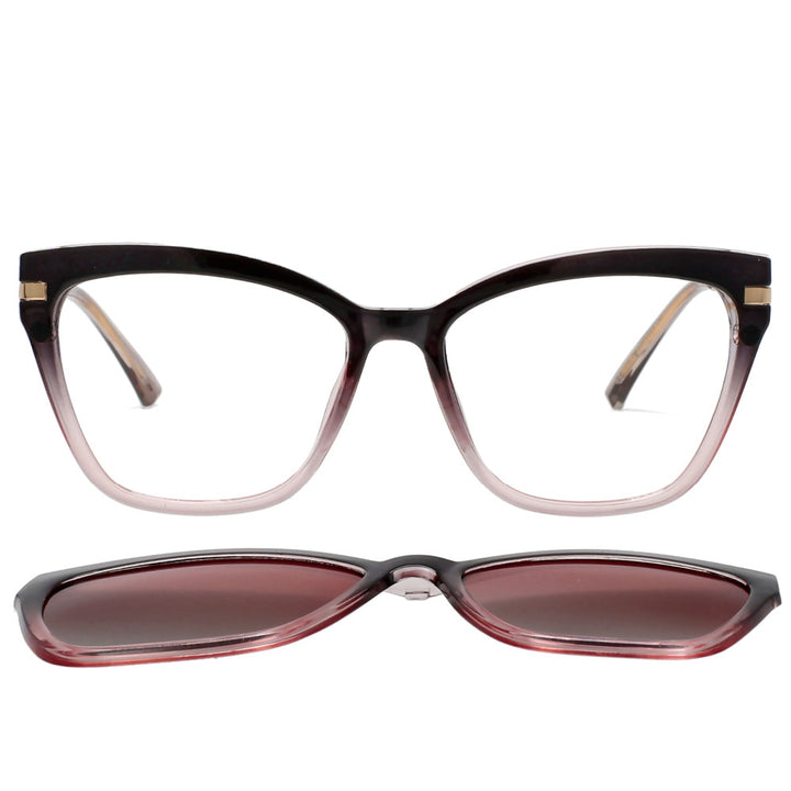 CCSpace Unisex Full Rim Square Cat Eye Tr 90 Titanium Frame Eyeglasses Clip On Sunglasses 53684 Clip On Sunglasses CCspace Pink  