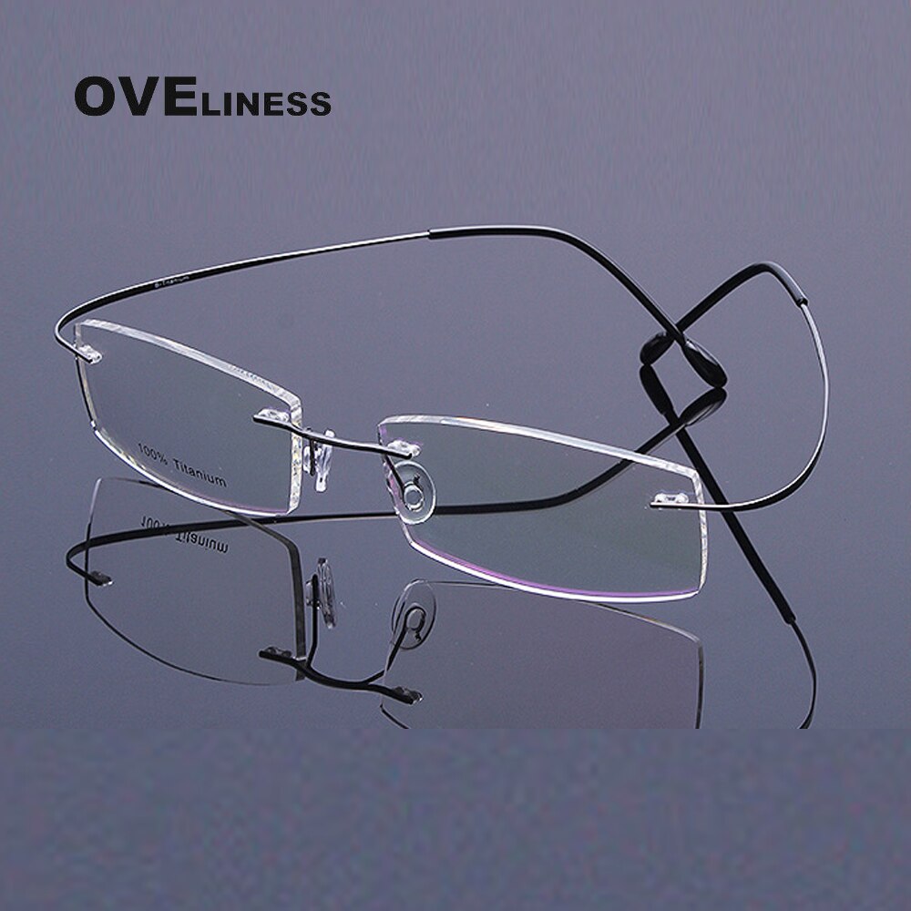 Oveliness Unisex Rimless Rectangle Titanium Eyeglasses Olp002 Rimless Oveliness gun  