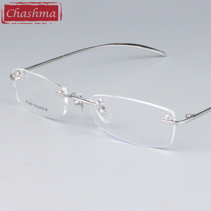 Chashma Ottica Unisex Rimless Rectangle Titanium Eyeglasses 1028 Rimless Chashma Ottica Silver  