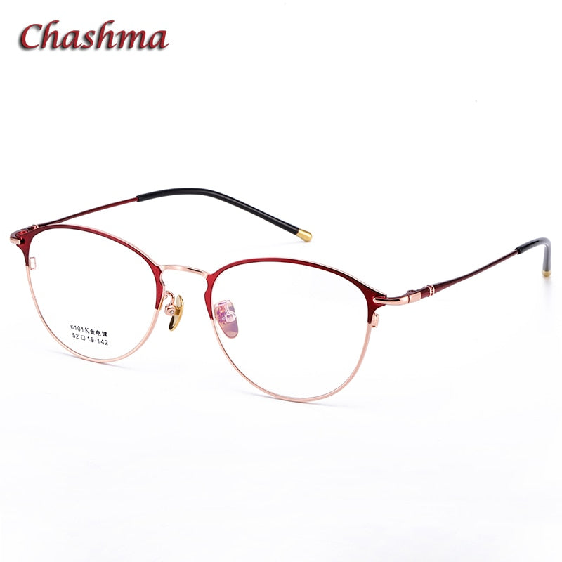 Chashma Ochki Unisex Full Rim Irregular Round Titanium Eyeglasses 6101 Full Rim Chashma Ochki Red with Rose Gold  
