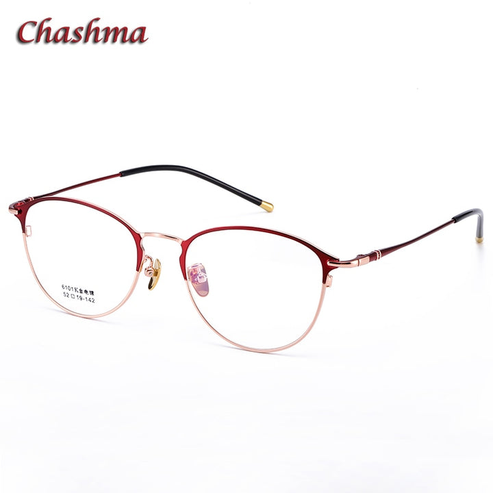 Chashma Ochki Unisex Full Rim Irregular Round Titanium Eyeglasses 6101 Full Rim Chashma Ochki Red with Rose Gold  