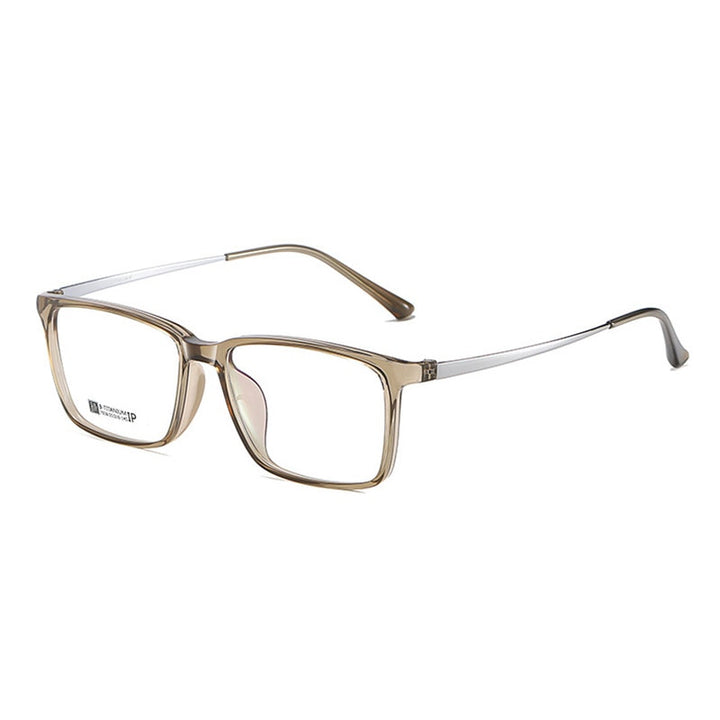 Hotochki Men's Full Rim Beta Titanium Frame Rectangular Eyeglasses 7036 Full Rim Hotochki Tea Silver  