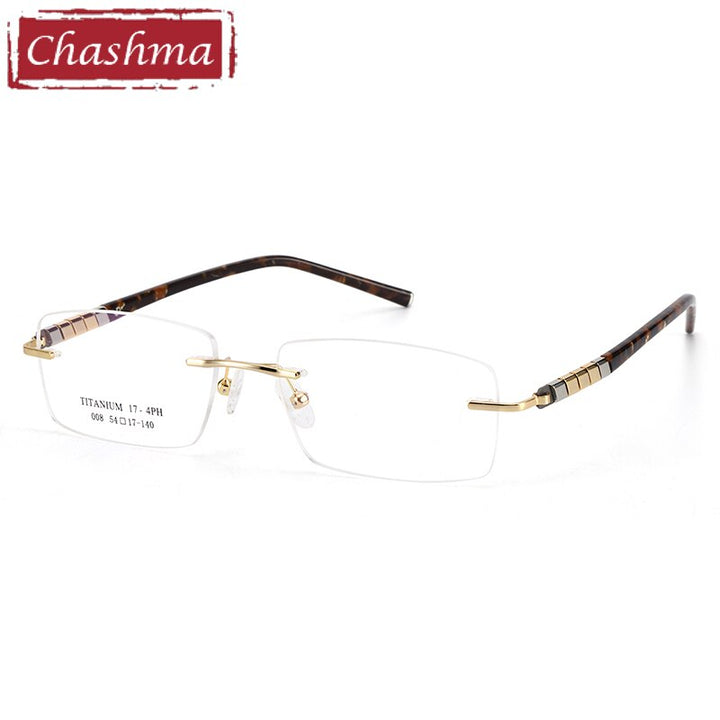 Men's Titanium Rimless Rectangle Frame Eyeglasses 008 Rimless Chashma Gold  