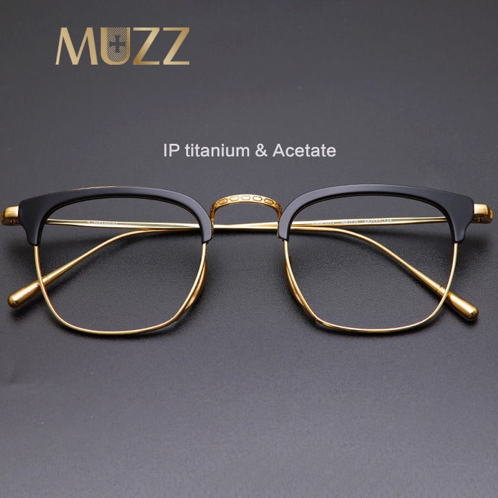 Muzz Men's Full Rim Square Titanium Acetate Frame Eyeglasses 1112 Full Rim Muzz   