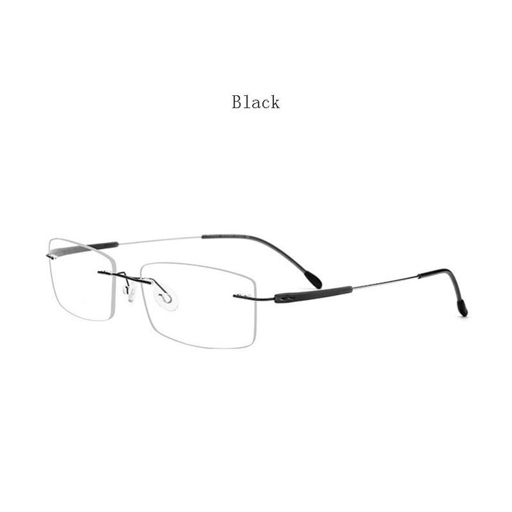 Hdcrafter Unisex Rimless Rectangle Titanium Frame Eyeglasses 3125 Rimless Hdcrafter Eyeglasses C01 Black  