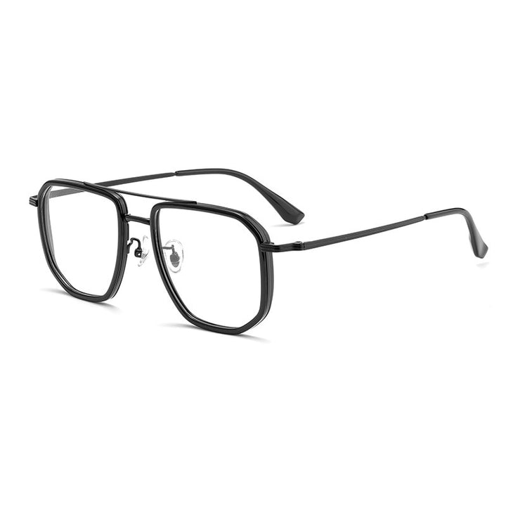 KatKani Men's Full Rim Double Bridge Square Titanium Frame Eyeglasses 2216yj Full Rim KatKani Eyeglasses Black  