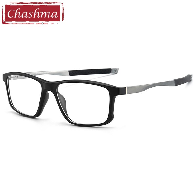 Chashma Ottica Unisex Full Rim Square Tr 90 Aluminum Magnesium Sport Eyeglasses 5827 Sport Eyewear Chashma Ottica Black Gray  