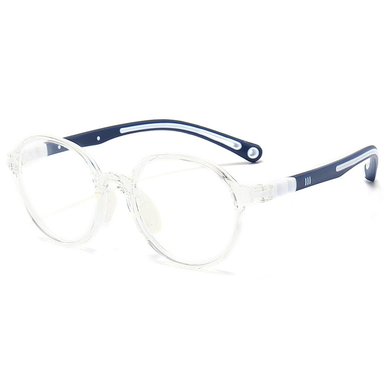 KatKani Unisex Children's  Full Rim Round TR 90  Sillicone Frame Eyeglasses R106 Full Rim KatKani Eyeglasses Transparent Blue  