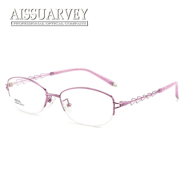 Aissuarvey Women's Semi Rim Rectangle Hollow Alloy Eyeglasses As1561571 Semi Rim Aissuarvey Eyeglasses Pink  