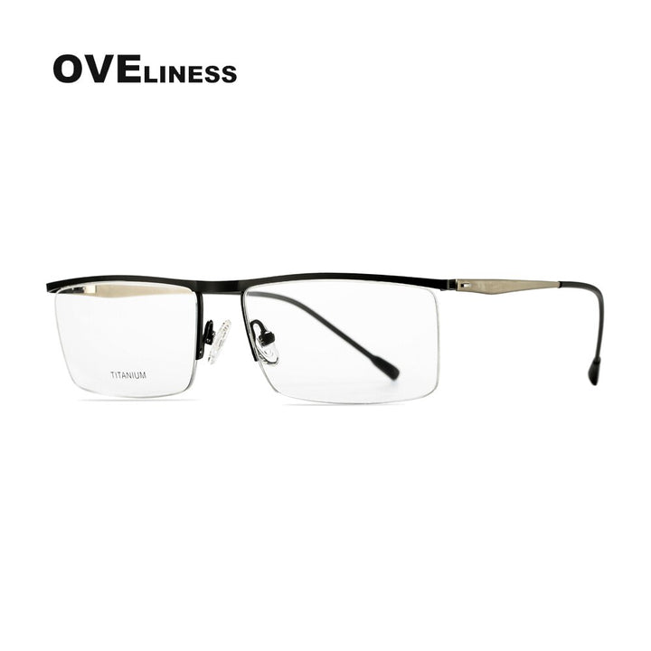 Oveliness Men's Semi Rim Square Titanium Alloy Eyeglasses Ol88p27 Semi Rim Oveliness black  