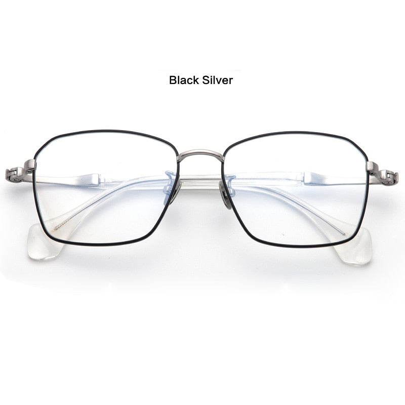 Muzz Unisex Full Rim Square Hand Crafted Titanium Acetate Frame Eyeglasses M1065 Full Rim Muzz Black Silver  