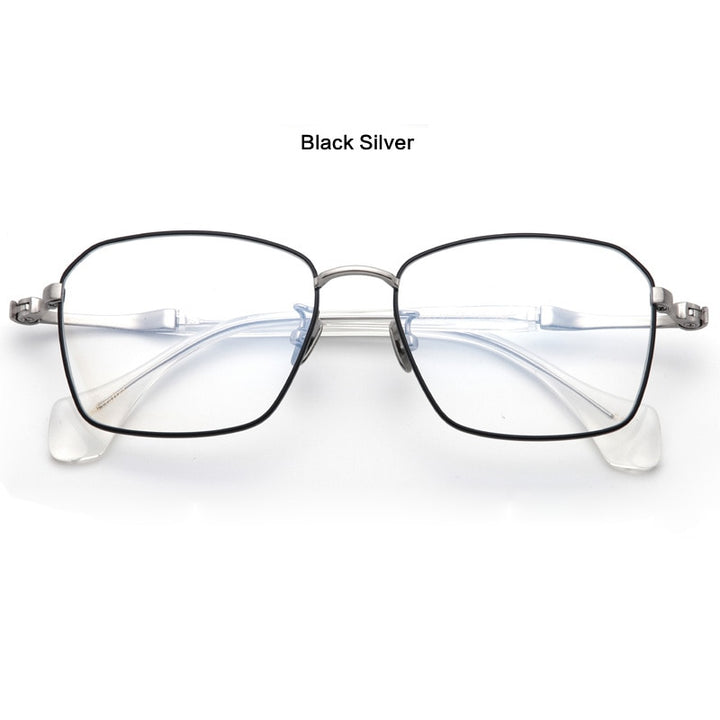 Muzz Unisex Full Rim Square Hand Crafted Titanium Acetate Frame Eyeglasses M1065 Full Rim Muzz Black Silver  