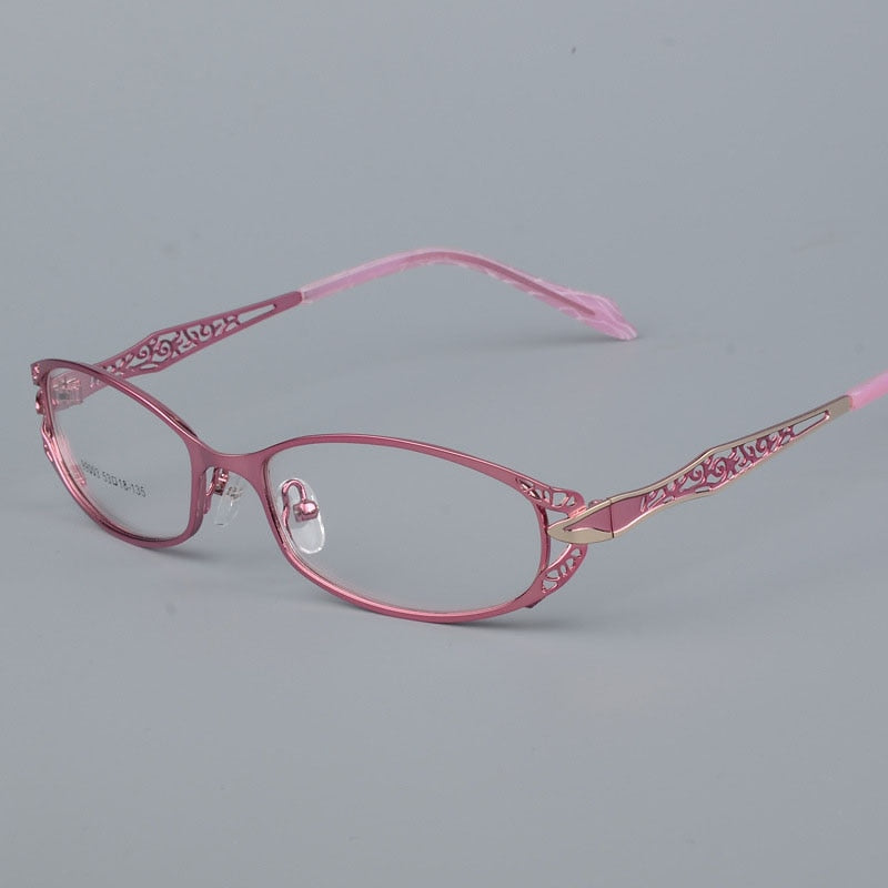 Women's Hollow Out Alloy Flowered Full Rim Eyeglasses 99003 Full Rim Bclear Pink  