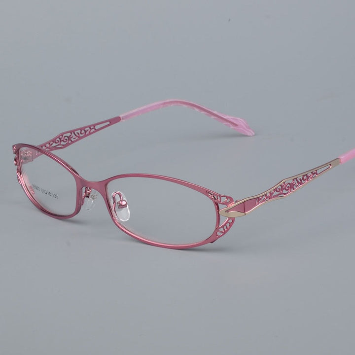 Women's Hollow Out Alloy Flowered Full Rim Eyeglasses 99003 Full Rim Bclear Pink  