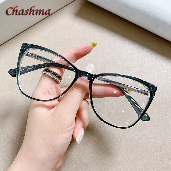 Chashma Ochki Women's Full Rim Square Cat Eye Tr 90 Titanium Eyeglasses 7856 Full Rim Chashma Ochki Transparent Green  