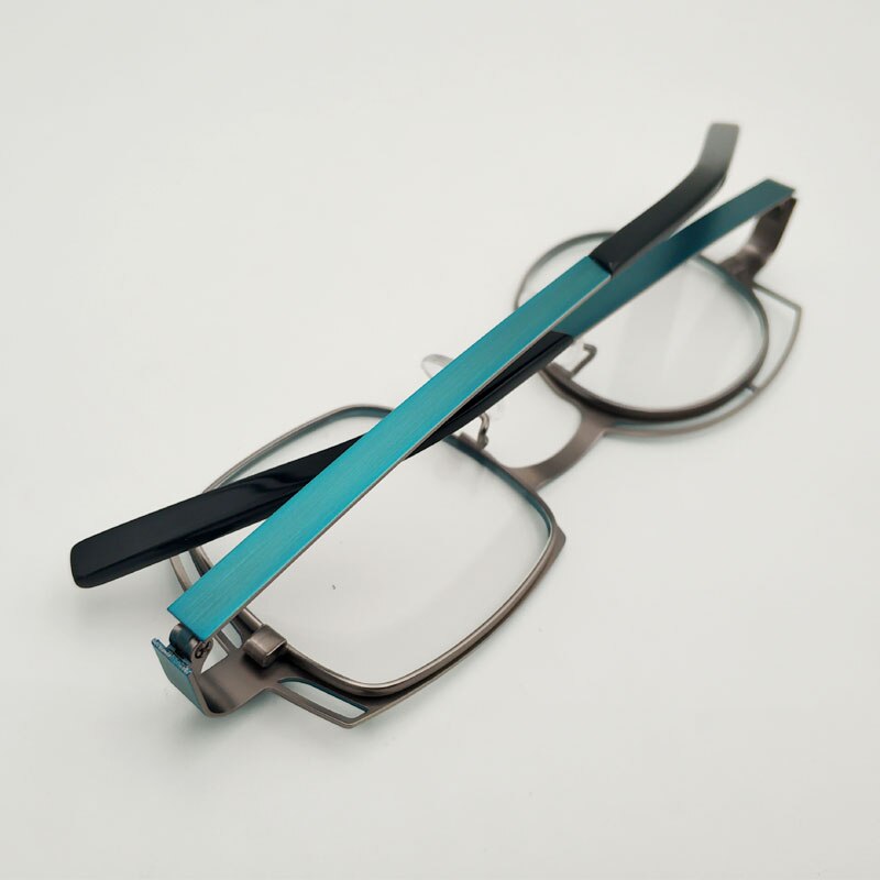 Unisex Eyeglasses Retro Blue Asymmetric Round And Square Alloy Frame 811010 Frame Yujo   
