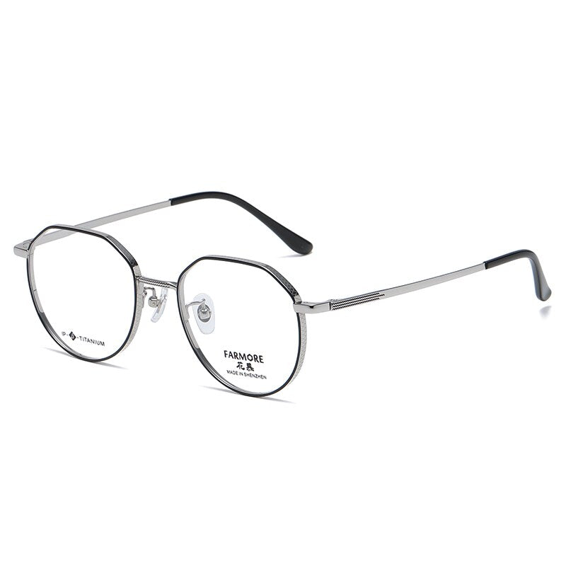 Reven Jate Unisex Eyeglasses 7050 Full Rim Round Titanium Full Rim Reven Jate black-silver  