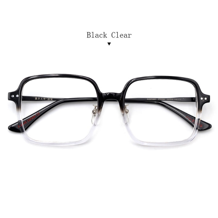 Hdcrafter Unisex Full Rim Square Wood Acetate Frame Eyeglasses 8990 Full Rim Hdcrafter Eyeglasses Black Clear  