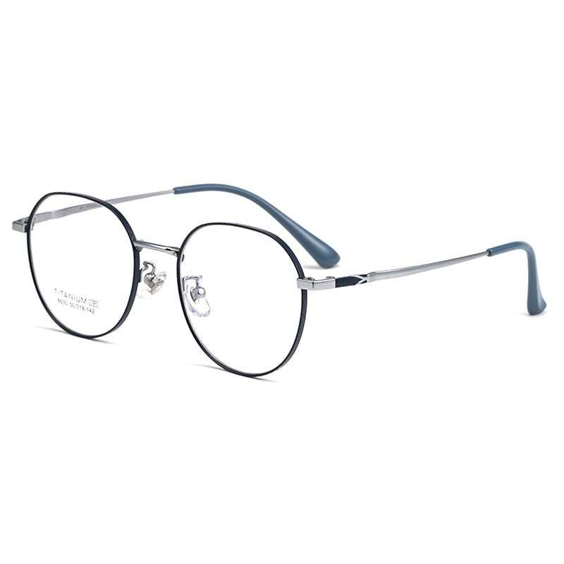 Yimaruili Unisex Full Rim Round Titanium IP Frame Eyeglasses 8630F Full Rim Yimaruili Eyeglasses Blue Silver  