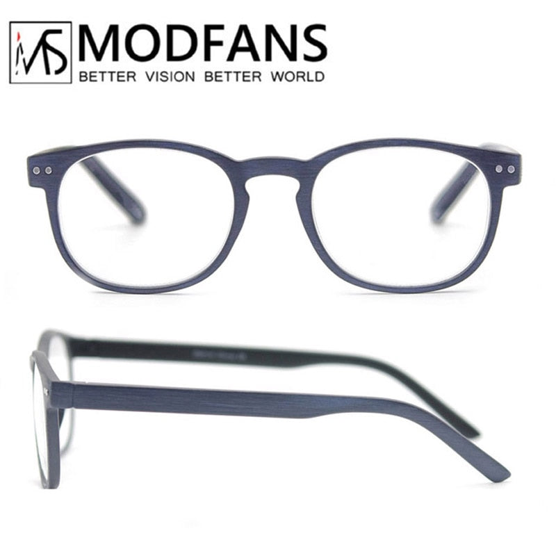 Modfans Round Reading Glasses Women Men Wood Pattern Frame Eyeglasses Light Diopter Sight Magnifier Reading Glasses Modfans Wooden Blue C2 +100 