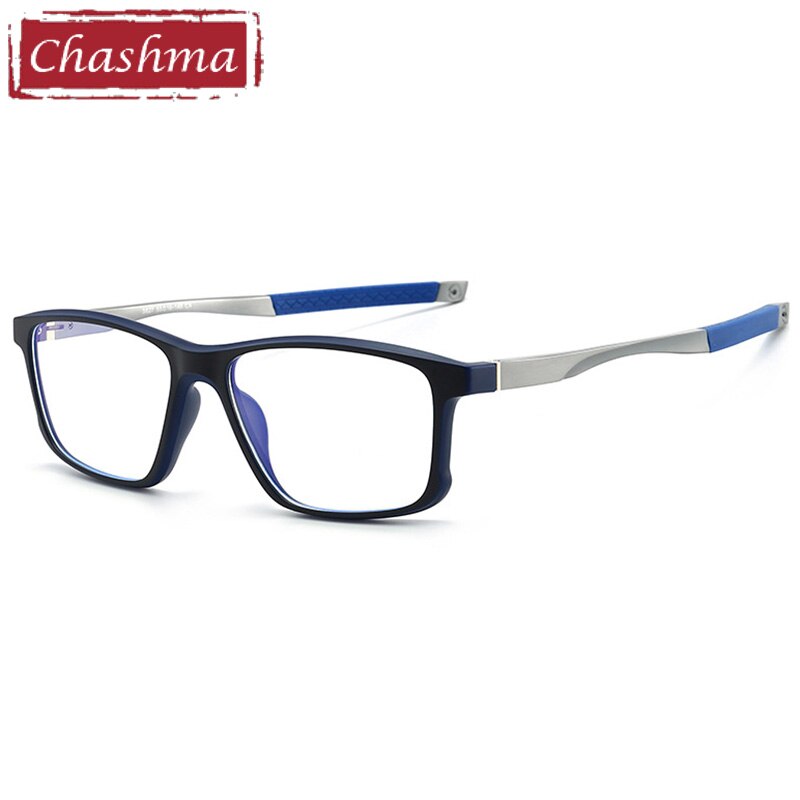 Chashma Ottica Unisex Full Rim Square Tr 90 Aluminum Magnesium Sport Eyeglasses 5827 Sport Eyewear Chashma Ottica Black Blue  
