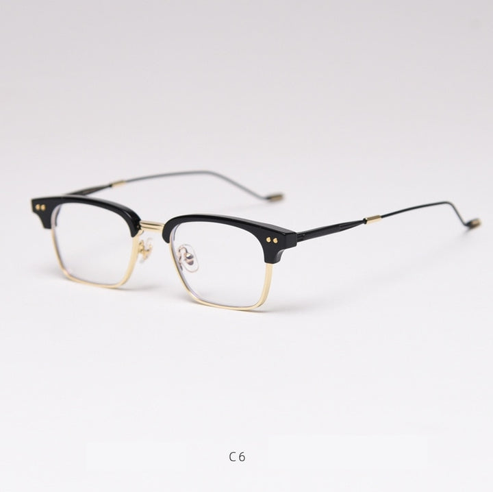 CCSpace Unisex Full Rim Square Tr 90 Titanium Frame Eyeglasses 49056 Full Rim CCspace C6gold-black  
