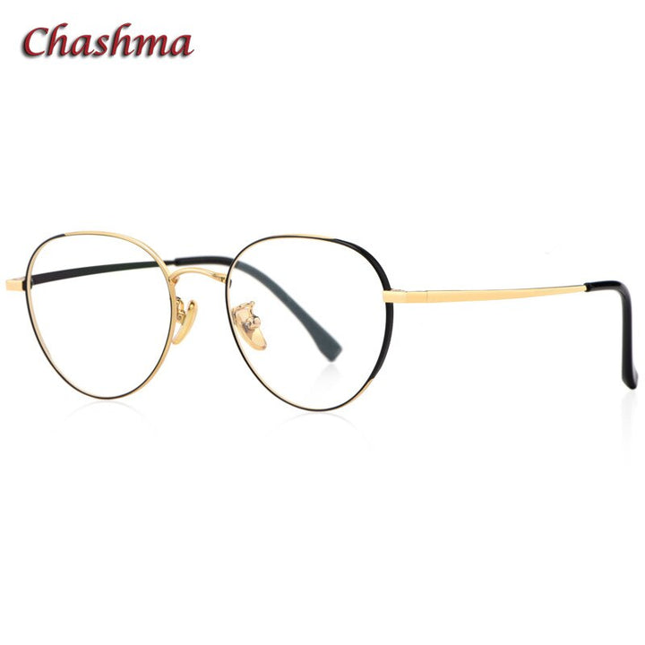 Chashma Ochki Unisex Full Rim Round Titanium Eyeglasses 3927 Full Rim Chashma Ochki Black Gold  
