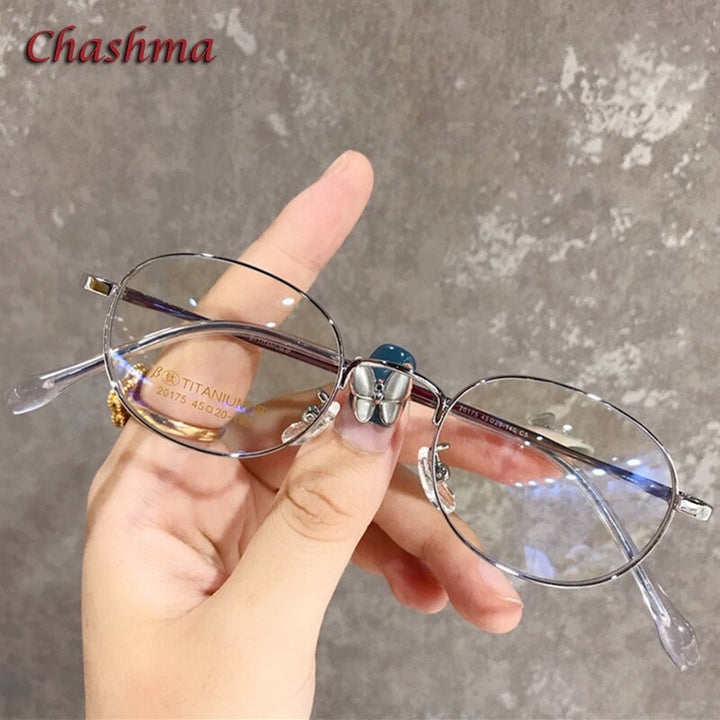 Chashma Ochki Unisex Full Rim Small Round Titanium Eyeglasses 20175 Full Rim Chashma Ochki Silver  