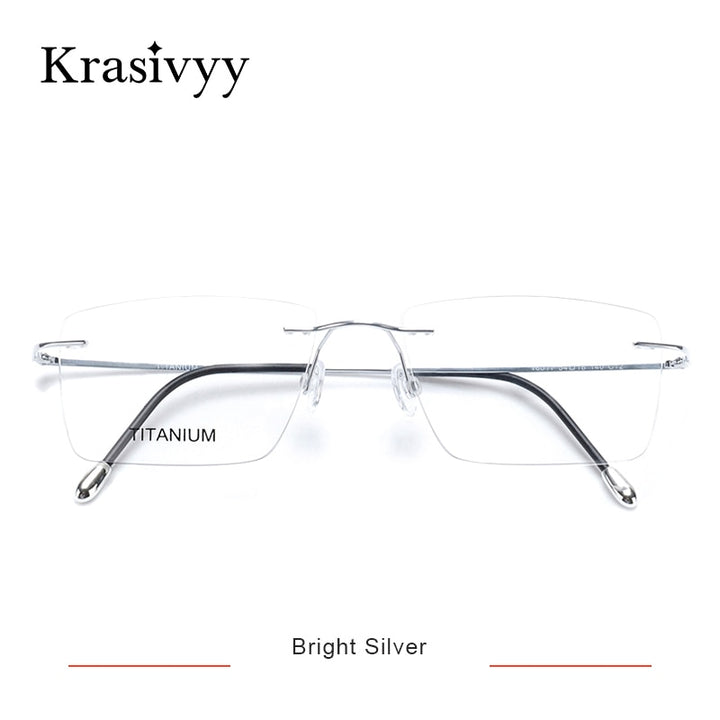 Krasivyy Unisex Rimless Square Titanium Eyeglasses Kr16011 Rimless Krasivyy Bright Silver  