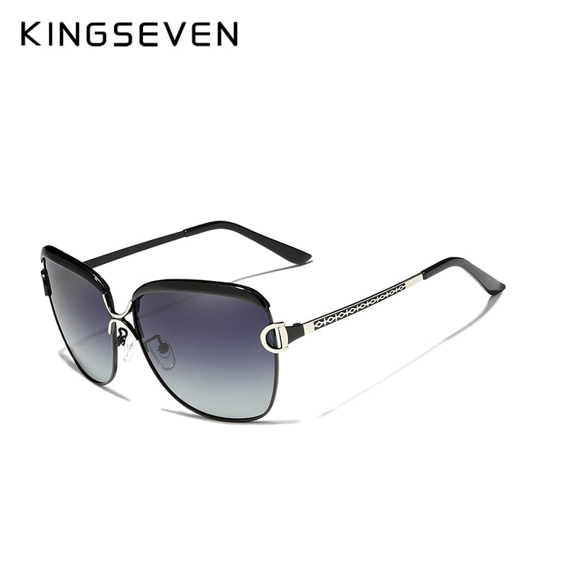 Kingseven Women's Sunglasses Luxury Gradient Polarized Lens Round N-7018 Sunglasses KingSeven Black Gradient Gray Kingseven Original 
