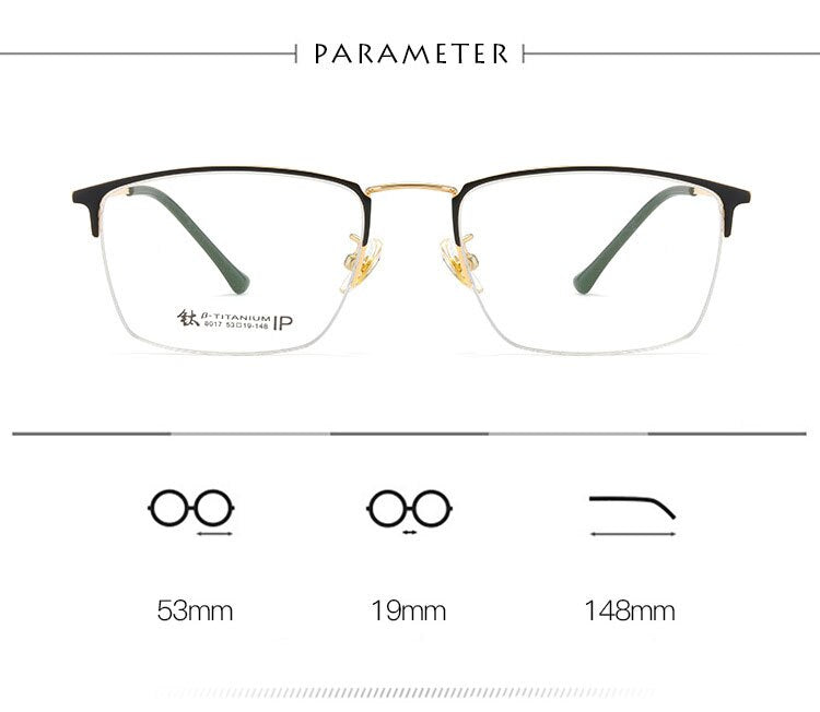 Handoer Unisex Semi Rim Square Titanium Eyeglasses 8017 Semi Rim Handoer   