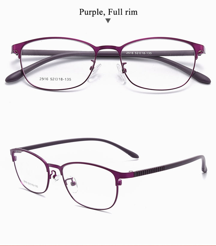 Women's Oval Optional Full/Semi Rim Titanium Alloy Eyeglasses My2515 2516 Semi Rim Bclear full purple  