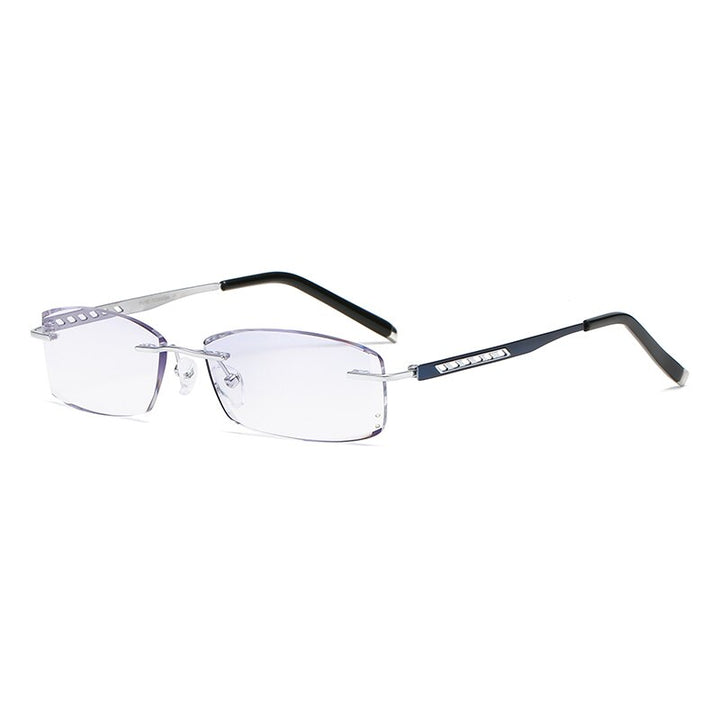 Zirosat 814W Unisex Eyeglasses Pure Titanium Rimless Diamond Cutting Rimless Zirosat Silver-blue  