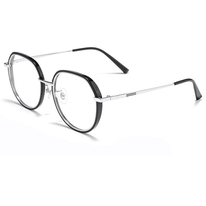 KatKani Unisex Full Rim Titanium TR 90 Resin Coated Frame Eyeglasses 2202 Full Rim KatKani Eyeglasses Black Silver  