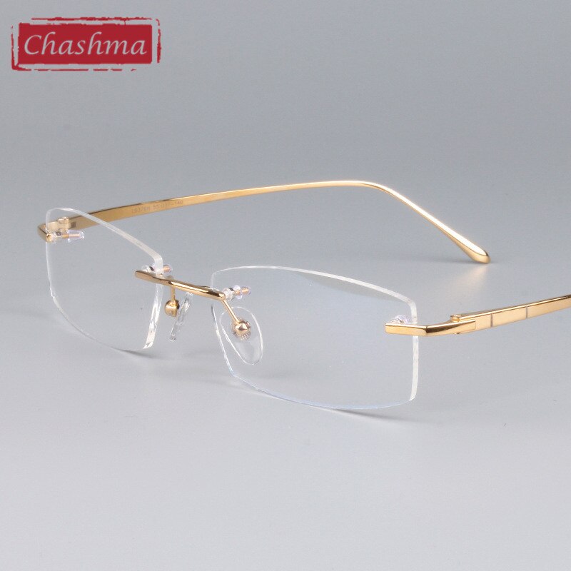 Chashma Ottica Unisex Rimless Rectangle Titanium Eyeglasses 75019 Rimless Chashma Ottica Gold  