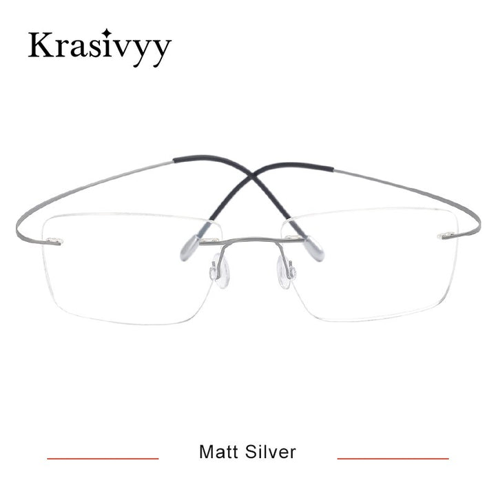 Krasivyy Men's Rimless Square Titanium Eyeglasses Kr16064 Rimless Krasivyy Matt Silver  