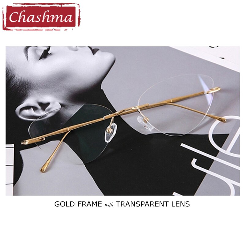 Chashma Ottica Unisex Rimless Triangle Cat Eye Titanium Eyeglasses 632 Rimless Chashma Ottica Gold Transparent  