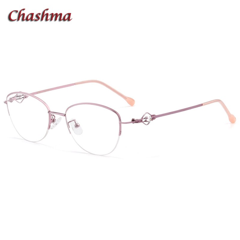 Chashma Ochki Women's Semi Rim Square Cat Eye Stainless Steel Eyeglasses 8025 Semi Rim Chashma Ochki Purple  