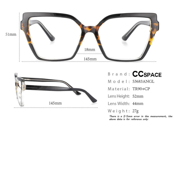 CCSpace Women's Full Rim Oversized Square Cat Eye Tr 90 Titanium Frame Eyeglasses 53683 Full Rim CCspace   