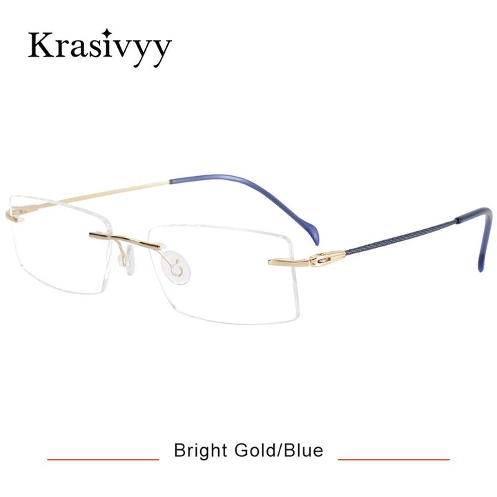 Krasivyy Men's Rimless Square Titanium Eyeglasses Kr16074 Rimless Krasivyy Bright Gold Blue CN 