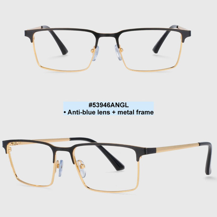 CCSpace Men's Full Rim Square Alloy Frame Eyeglasses 53946 Full Rim CCspace Gold  