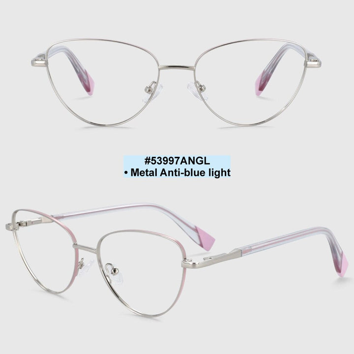 CCSpace Women's Full Rim Cat Eye Alloy Frame Eyeglasses 53997 Full Rim CCspace silver pink  