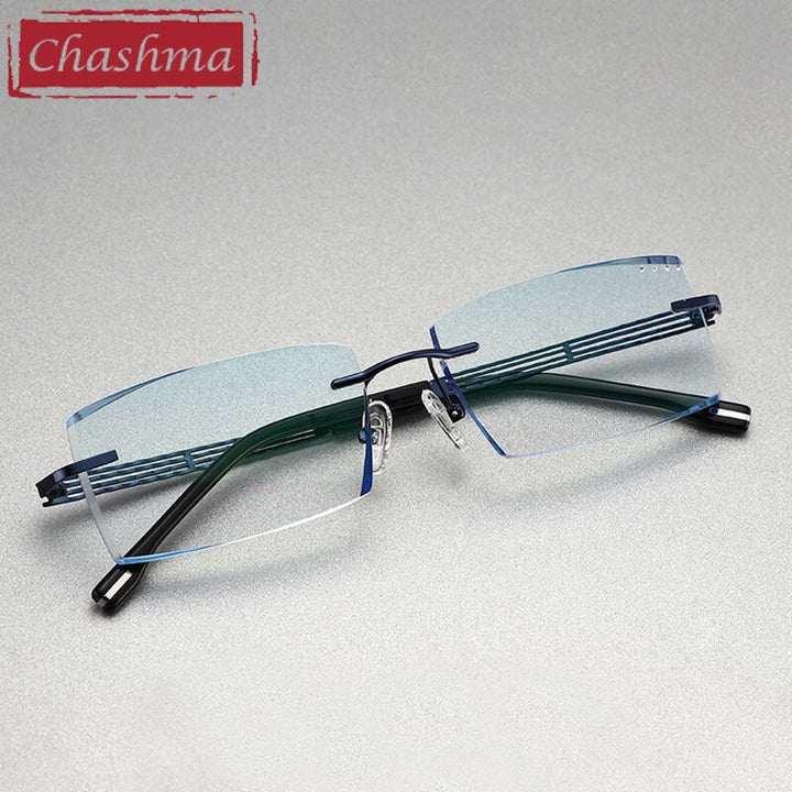 Chashma Ottica Men's Rimless Square Titanium Eyeglasses Tint Lenses 1025 Rimless Chashma Ottica   