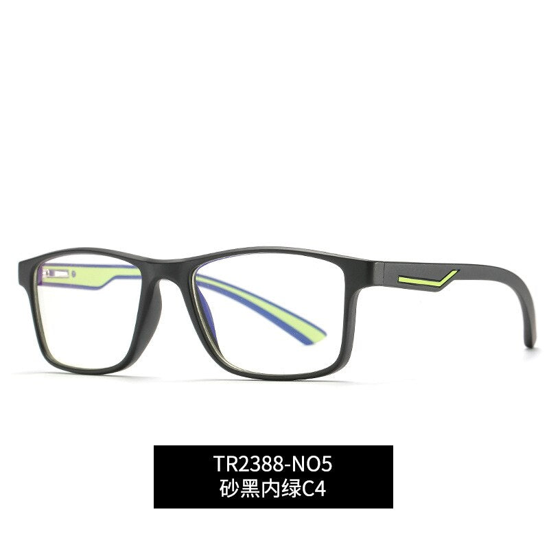 Men's Tr 90 Full Rim Square Frame Eyeglasses Anti Blue Light Full Rim Bclear black green C 4  