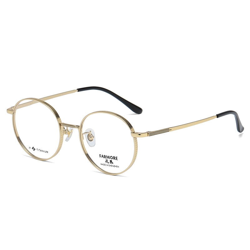 Reven Jate Unisex Eyeglasses 7051 Full Rim Round Titanium Full Rim Reven Jate golden  