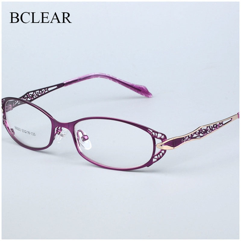 Women's Hollow Out Alloy Flowered Full Rim Eyeglasses 99003 Full Rim Bclear Purple  