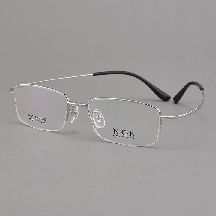 Men's Semi Rim Titanium Eyeglasses Sc18024 Semi Rim Bclear Silver  