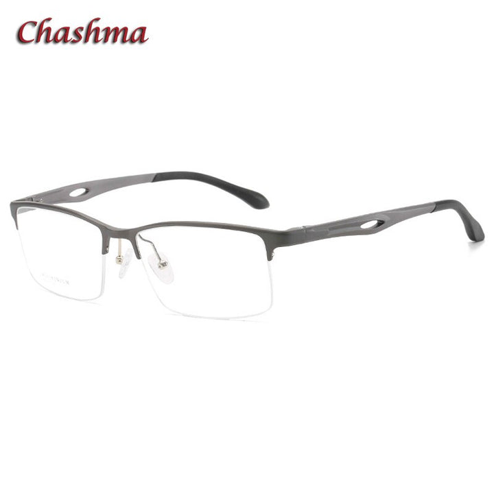 Chashma Ochki Unisex Large Semi Rim Square Aluminum Magnesium Sport Eyeglasses 6323 Sport Eyewear Chashma Ochki Gray  