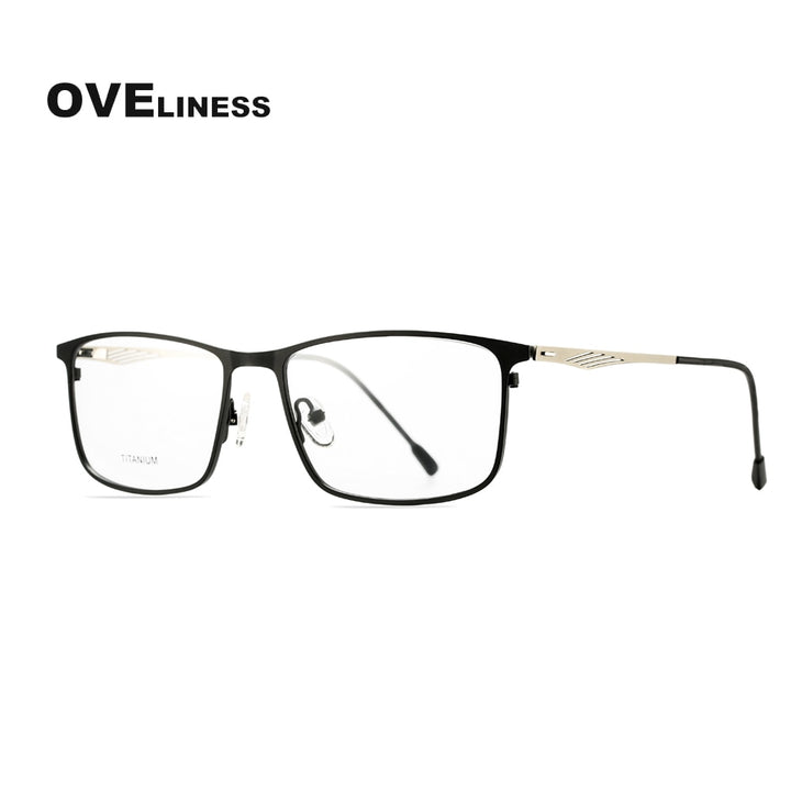 Oveliness Men's Ful Rim Square Screwless Titanium Alloy Eyeglasses Ol88p35 Frame Oveliness black  